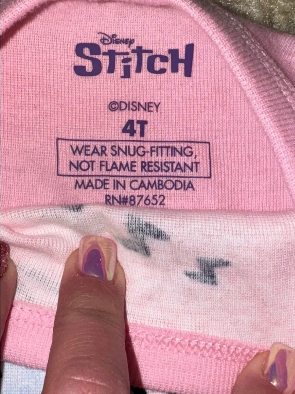 Disney Stitch Girls 4T 2-Piece Long Sleeve Knit Pajama Set Pink & Blue & Slipper